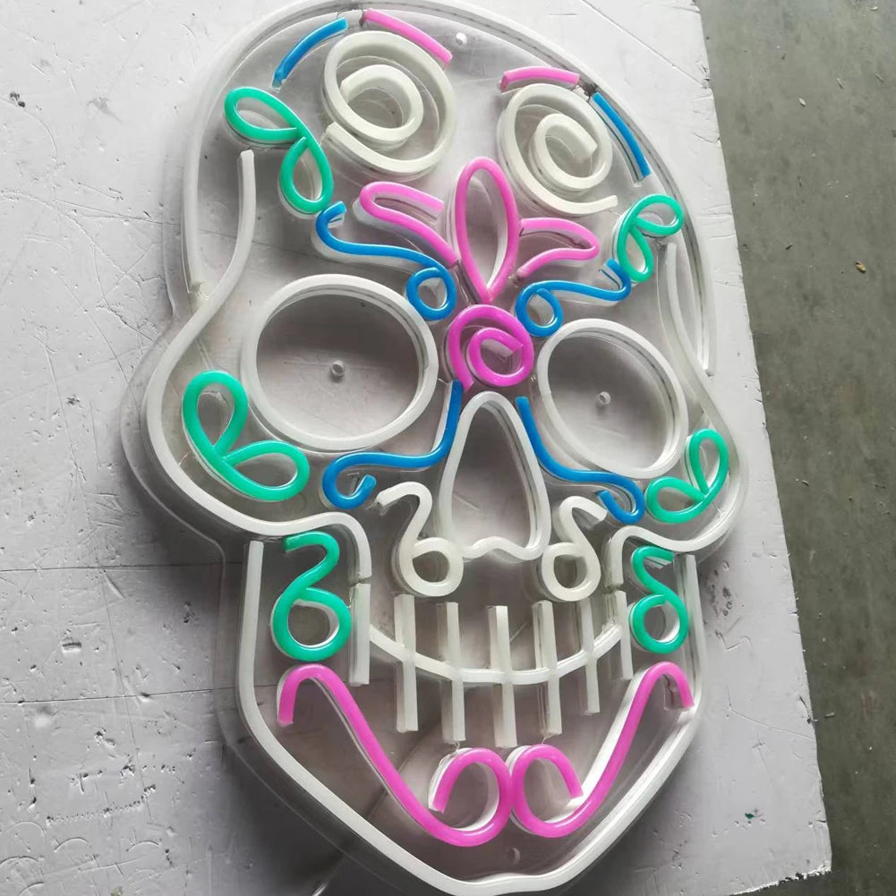 Halloween Skull Neon Sign LED Holiday Light, Edgy Gothic Wall Art Decor for Horror Party, Haunted House, Birthday Gifts for Men