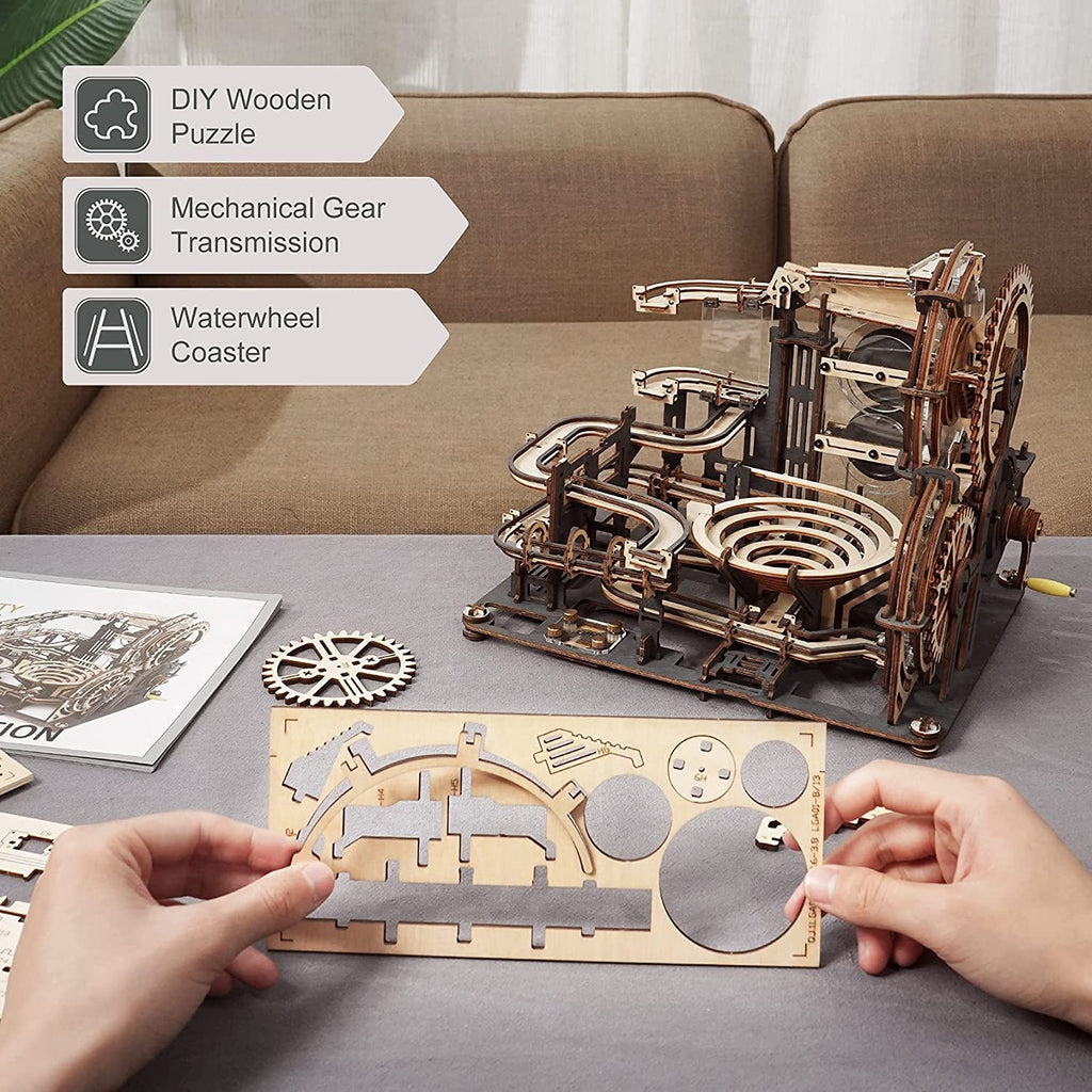Marble Night City 3D Wooden Puzzle Games Assembly Waterwheel Model Toys For Children Kids Birthday Gift