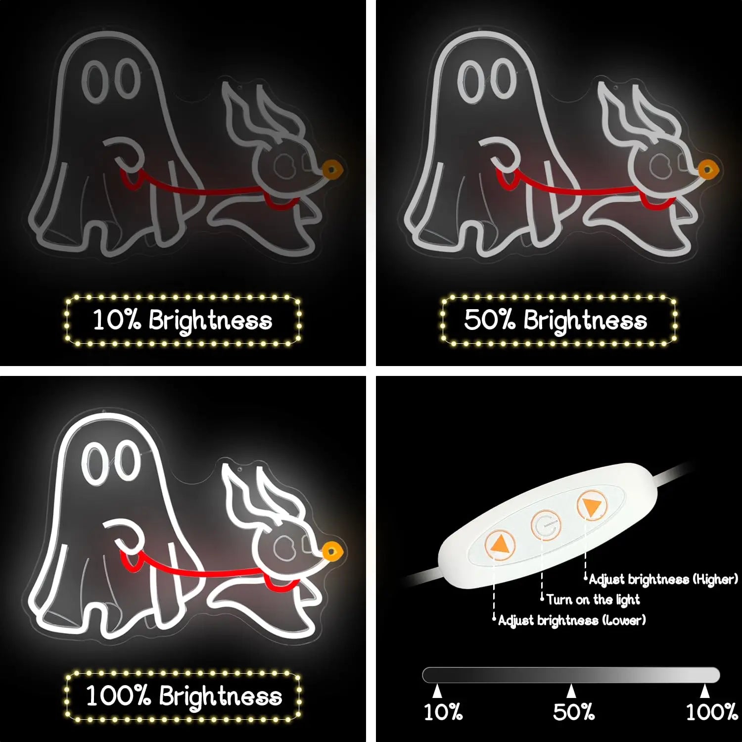 Ghost Dog Neon Sign, Halloween LED Wall Light with Dimmable USB, Spooky Pet Decor for Bedroom, Man Cave Halloween Party Decor