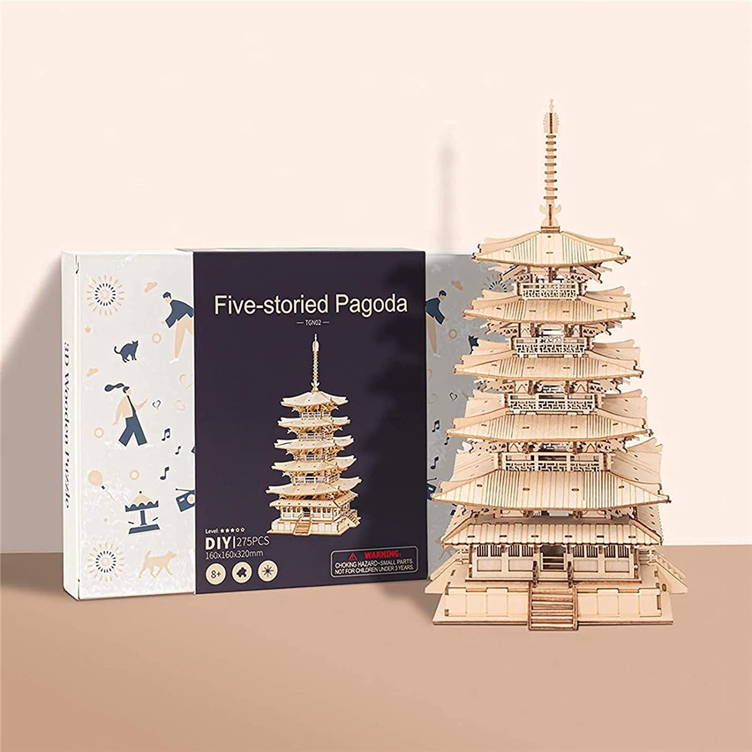 Five-storied Pagoda 3D Wooden Puzzle Toys For Children Kids Birthday Gift
