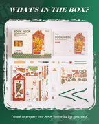 Christmas Dollhouse Wood Kit Book Nook BookShelf Decoration Gift, LED Lights