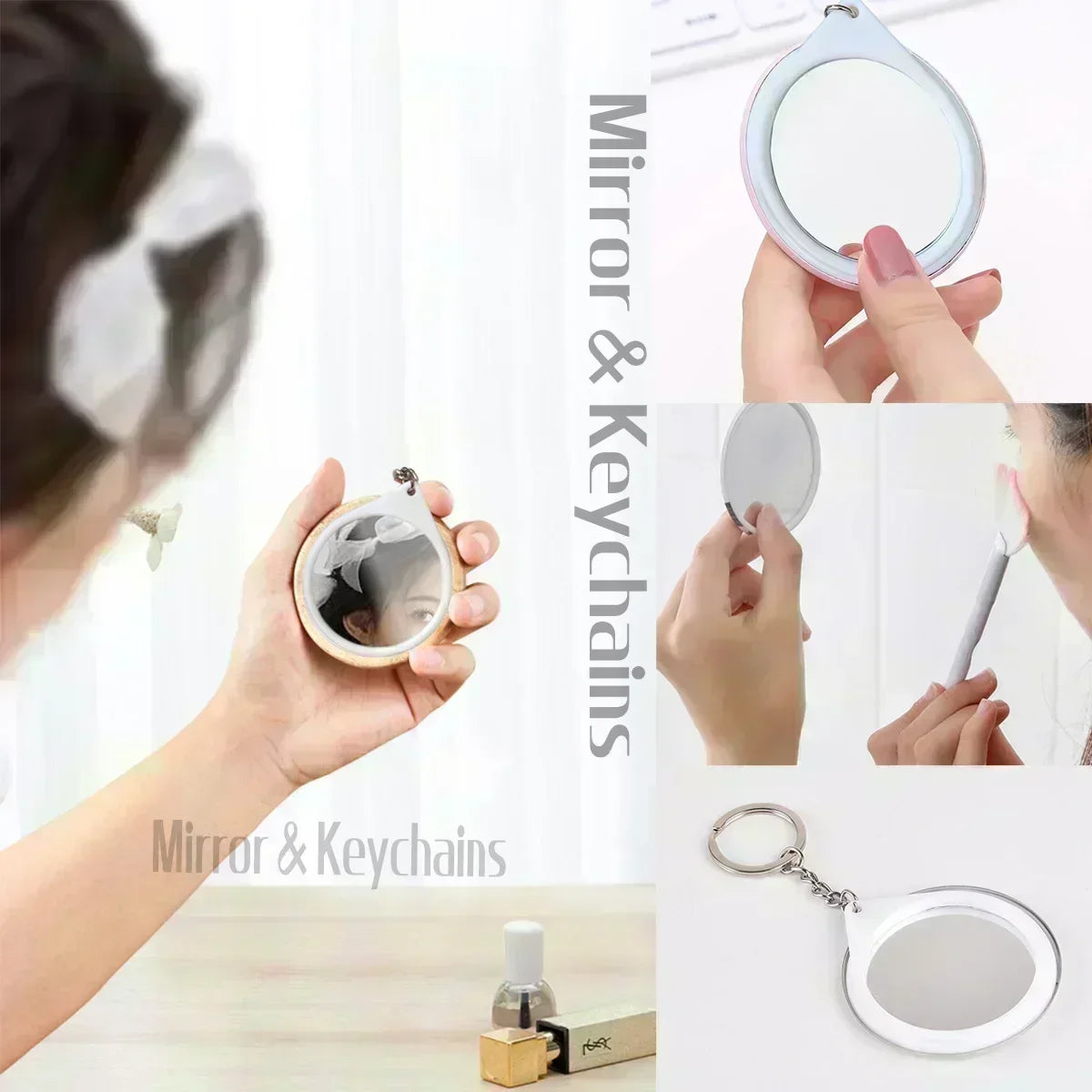 Flash Badge Cards Chiikawa Anime Cartoon Cute Style Girl Keychains Convenient Makeup Mirror Fridge Magnet ACG Accessories