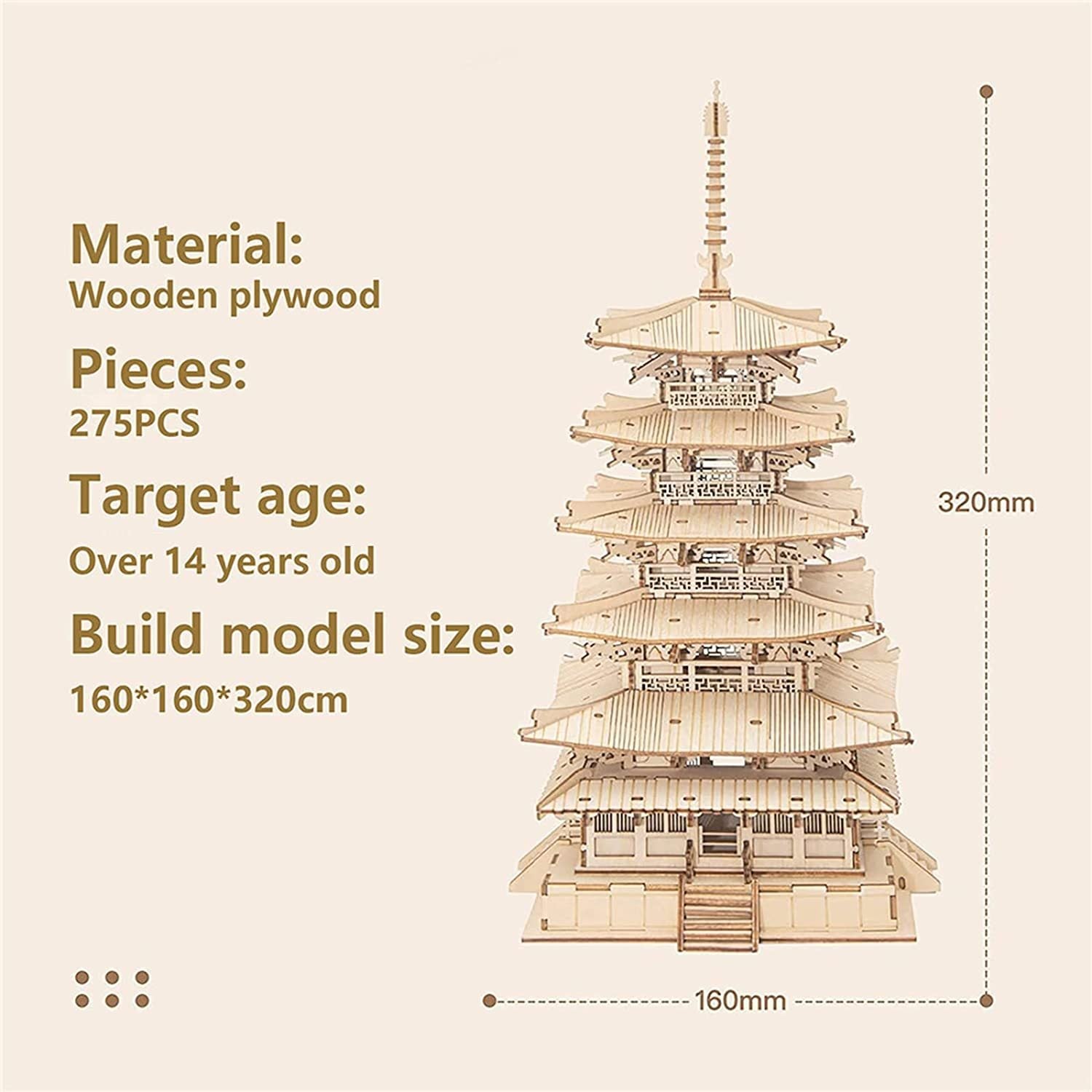Five-storied Pagoda 3D Wooden Puzzle Toys For Children Kids Birthday Gift