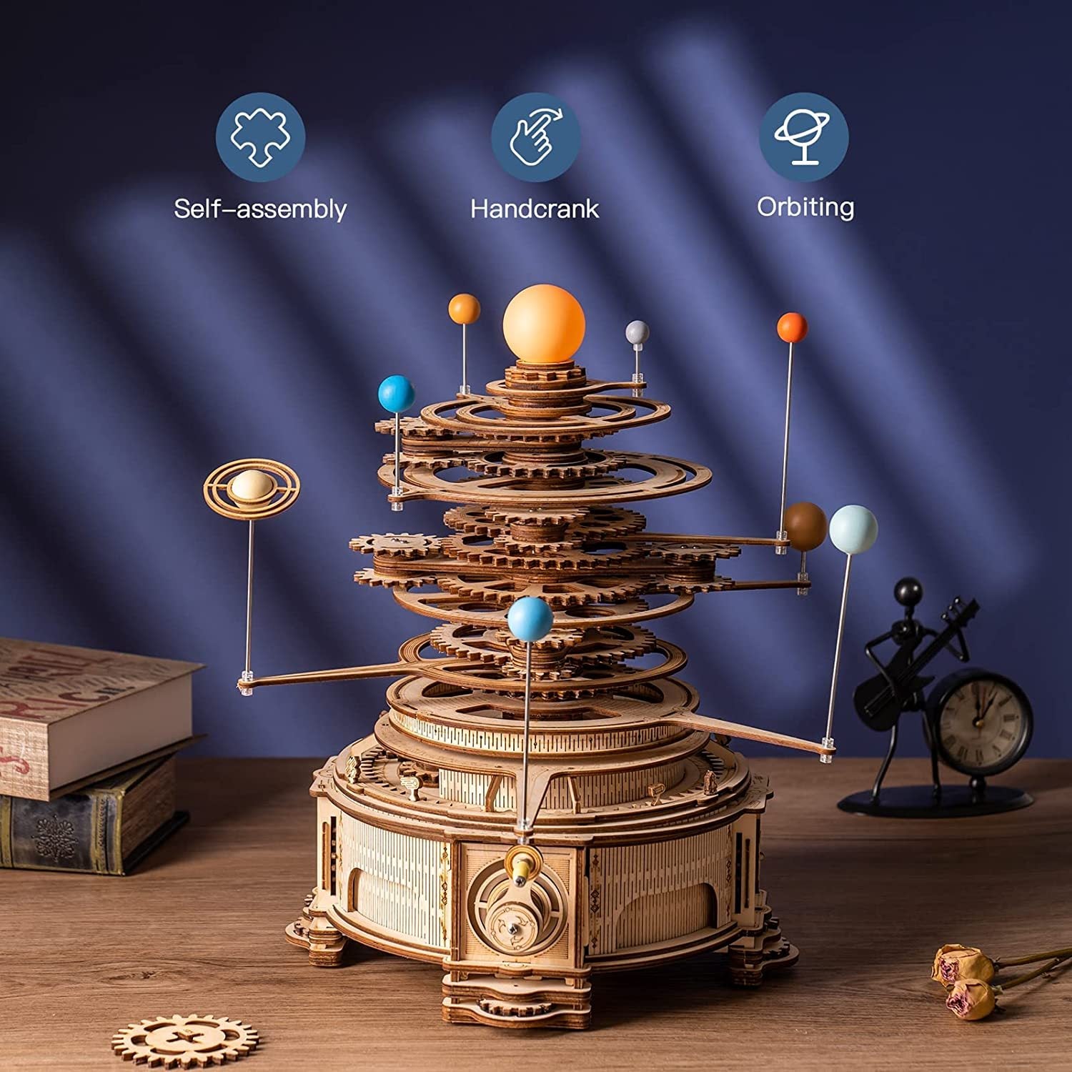 3D wooden puzzle mechanical cylinder rotatable, assembly, construction toy set