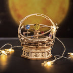 3D Wooden Starry Night Rotating Mechanical Music Box, Assembly Model