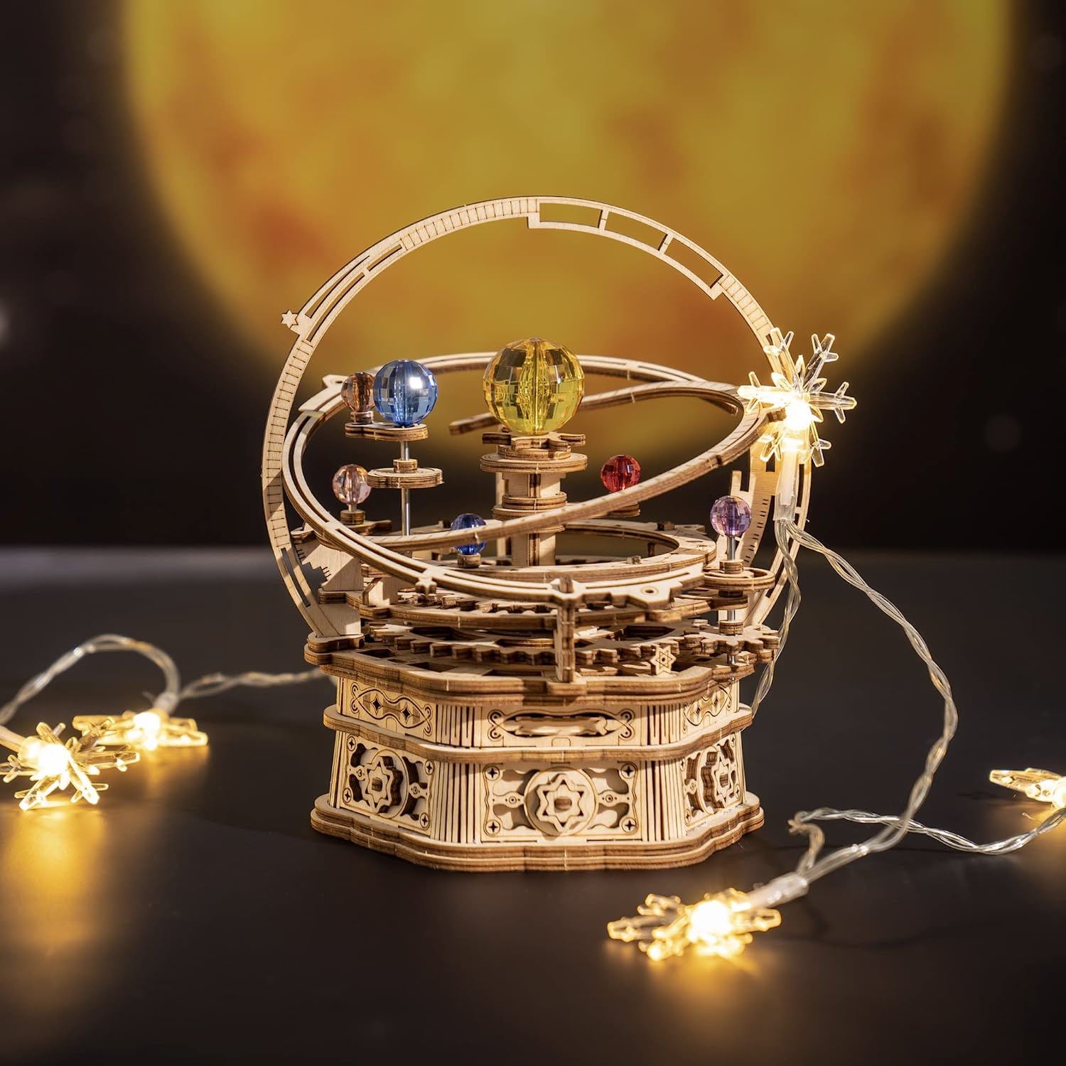 3D Wooden Starry Night Rotating Mechanical Music Box, Assembly Model