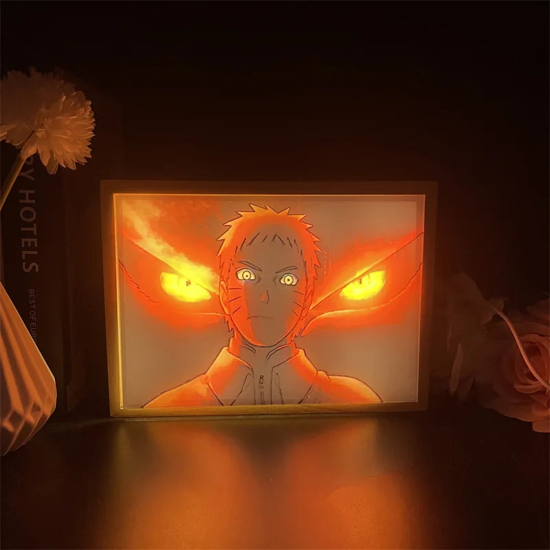 Naruto Usb Night Light Anime Light Painting Bedroom Decoration Manga Paper Carving Lamp Desktop Decoration Sasuke Photo Frame