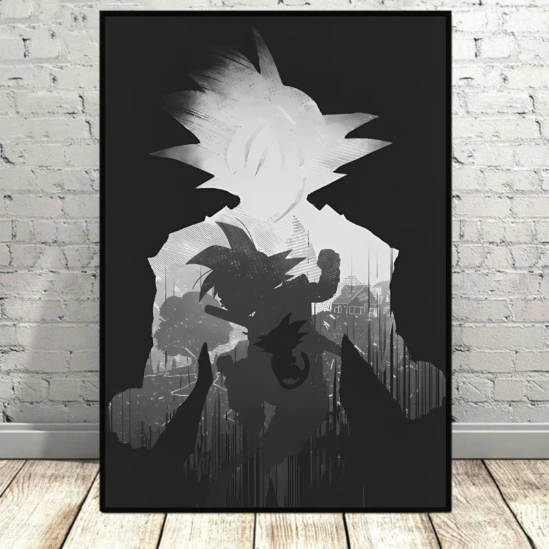 MINISO Canvas Printing Naruto Dragon Ball Black White Silhouette Luffy Goku High Quality Room Wall Decor Figure Picture Poste