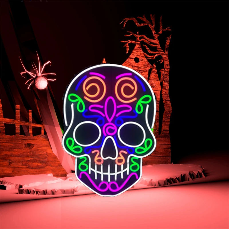 Halloween Skull Neon Sign LED Holiday Light, Edgy Gothic Wall Art Decor for Horror Party, Haunted House, Birthday Gifts for Men