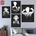 MINISO Canvas Printing Naruto Dragon Ball Black White Silhouette Luffy Goku High Quality Room Wall Decor Figure Picture Poste
