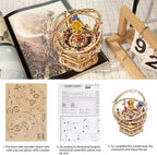 3D Wooden Starry Night Rotating Mechanical Music Box, Assembly Model