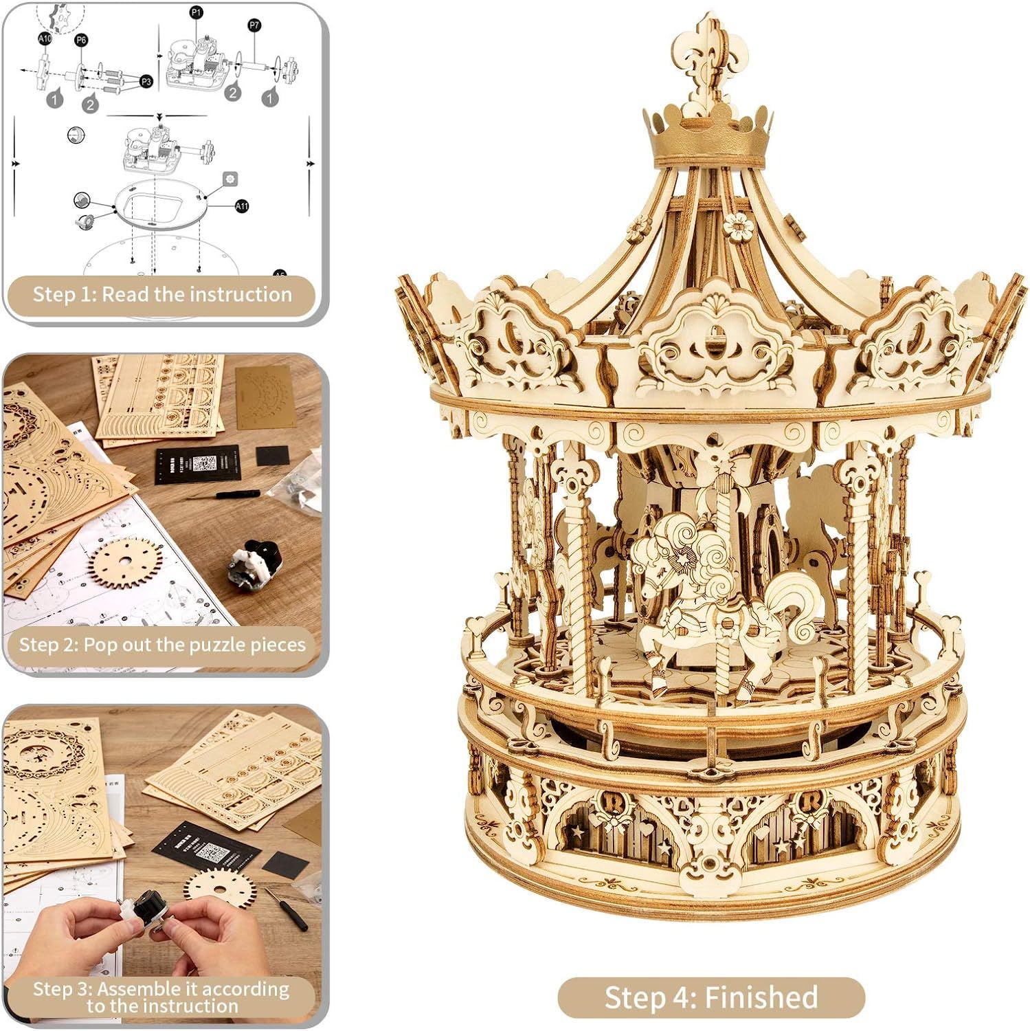 3D Wooden Puzzle Building Model Kit DIY Music Box Construction Kit Xoa
