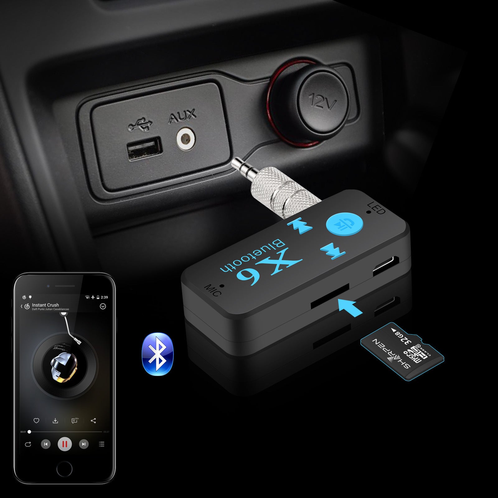 New 5.0AUX Car Bluetooth Receiver Bluetooth Audio Adapter With TF Card Reader