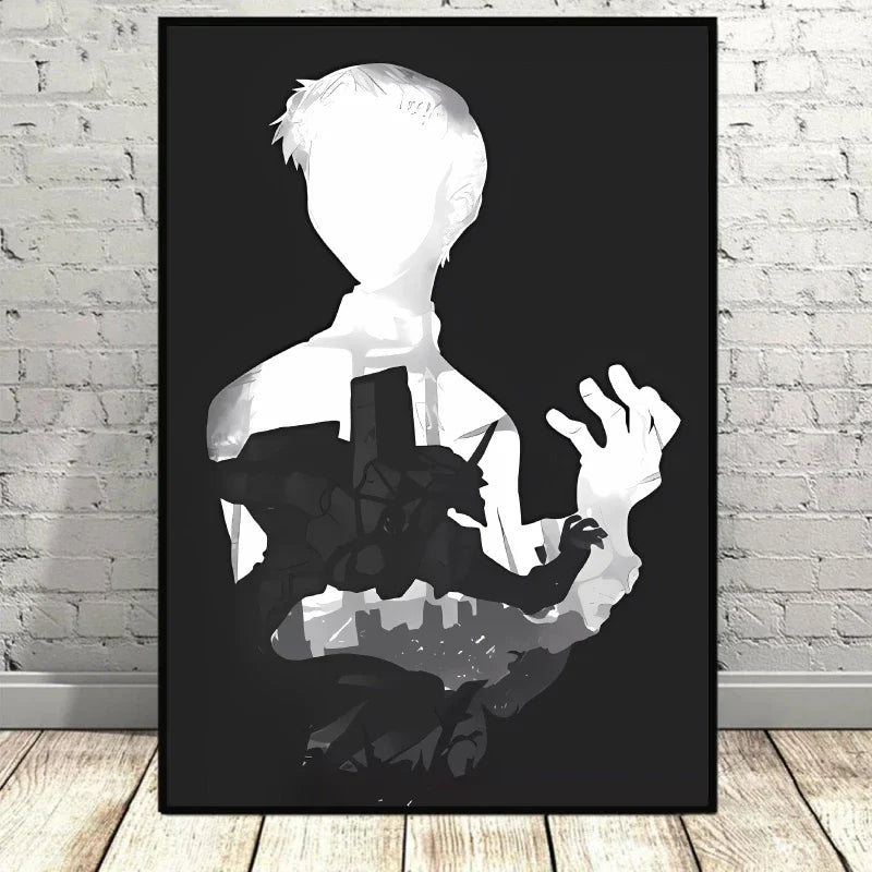 MINISO Canvas Printing Naruto Dragon Ball Black White Silhouette Luffy Goku High Quality Room Wall Decor Figure Picture Poste
