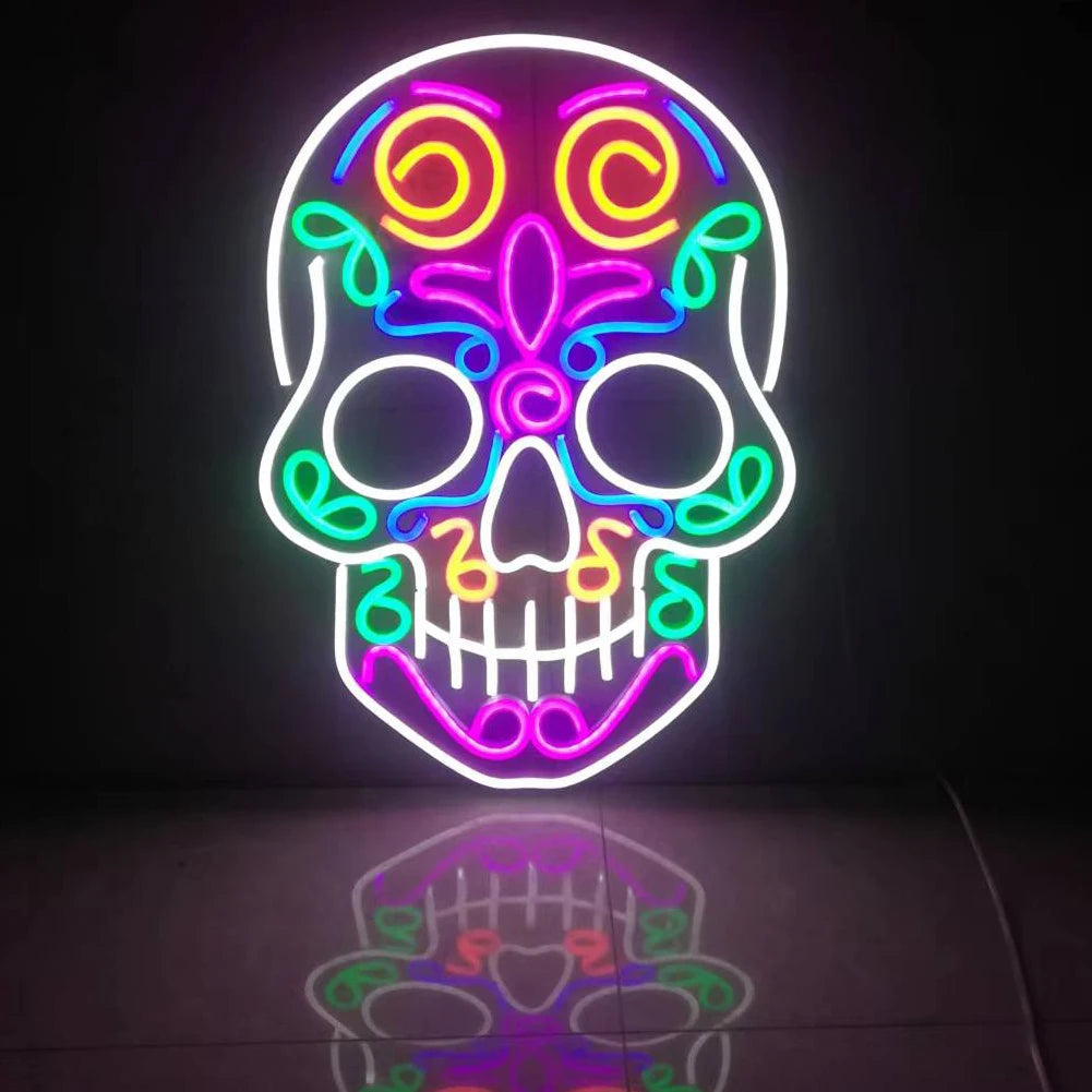 Halloween Skull Neon Sign LED Holiday Light, Edgy Gothic Wall Art Decor for Horror Party, Haunted House, Birthday Gifts for Men