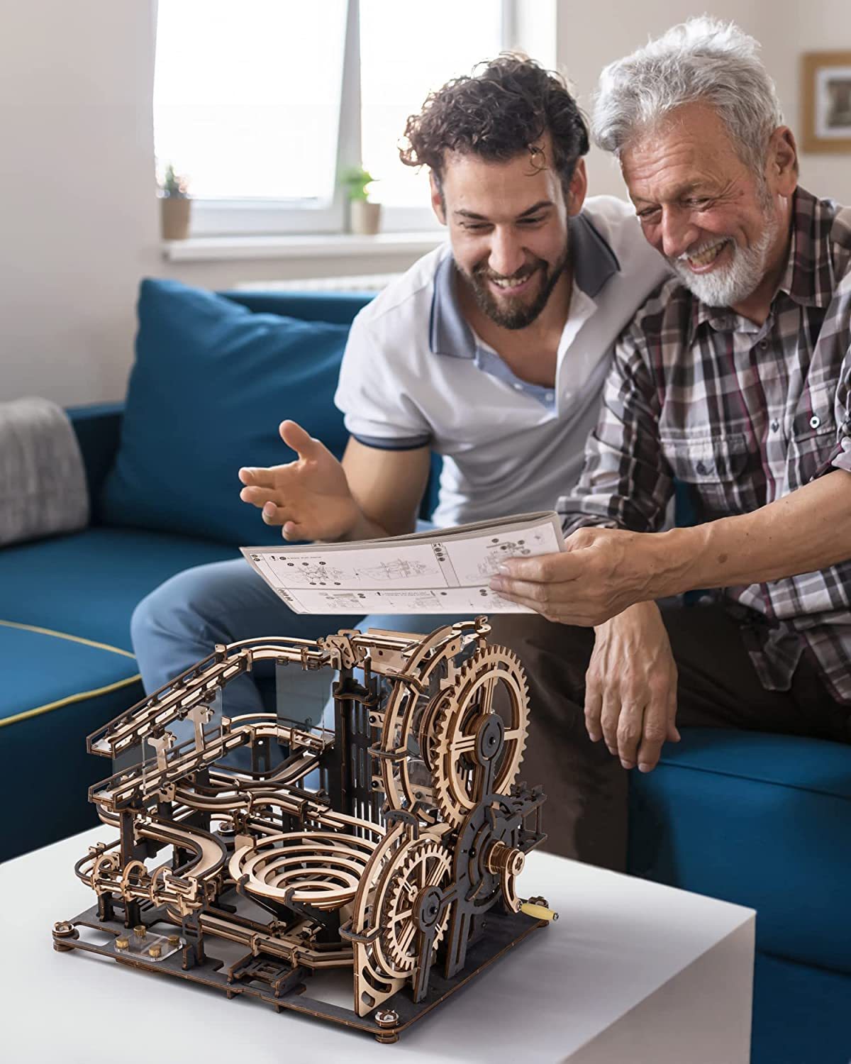 Marble Night City 3D Wooden Puzzle Games Assembly Waterwheel Model Toys For Children Kids Birthday Gift