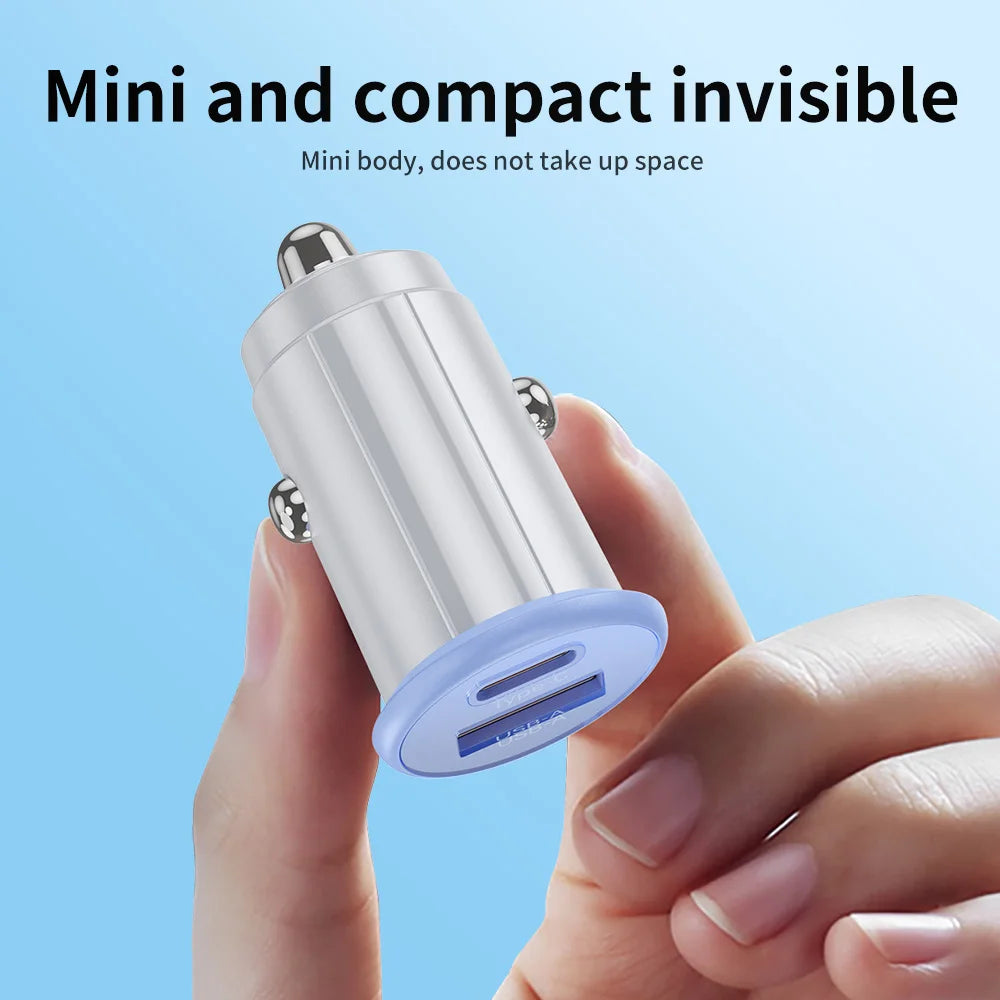 Mini USB Car Charger 36W Smart Electronic Adapter PD 3.0 OVP Protection