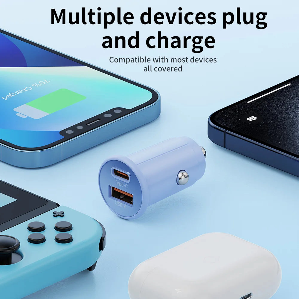Mini USB Car Charger 36W Smart Electronic Adapter PD 3.0 OVP Protection