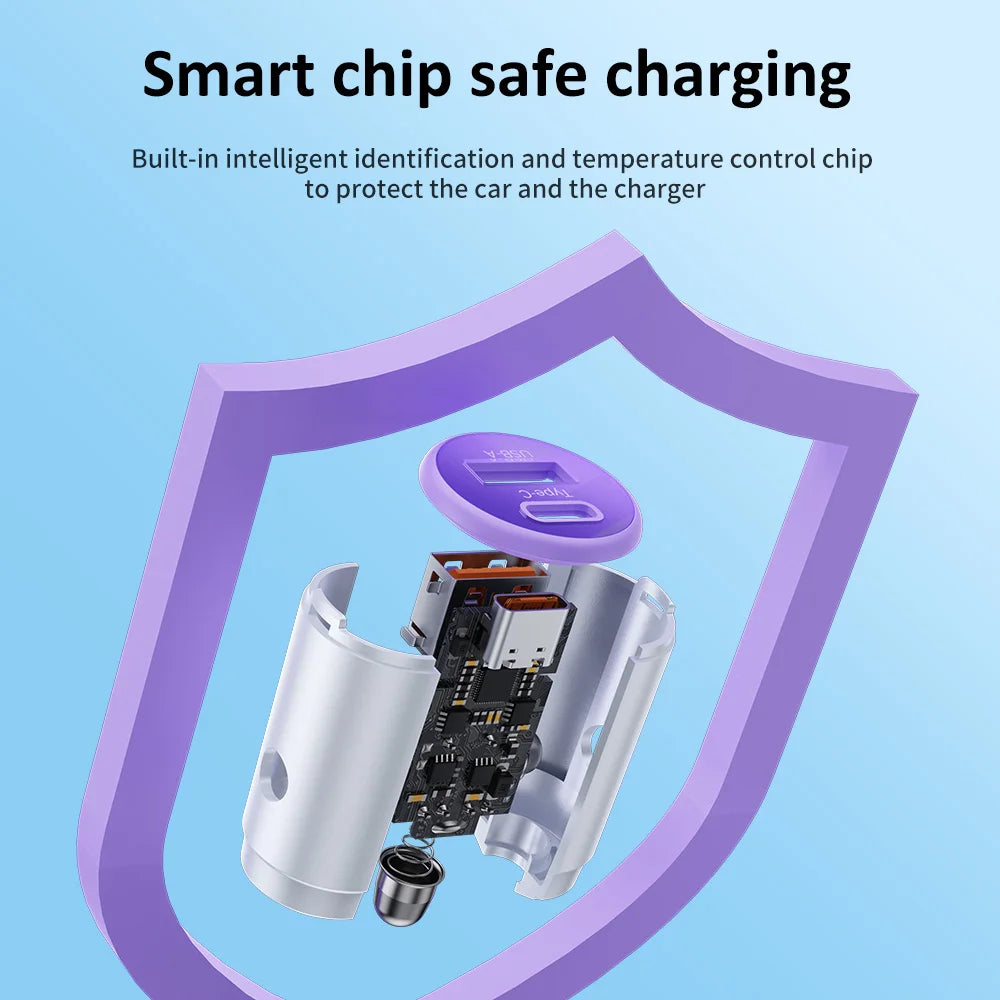 Mini USB Car Charger 36W Smart Electronic Adapter PD 3.0 OVP Protection