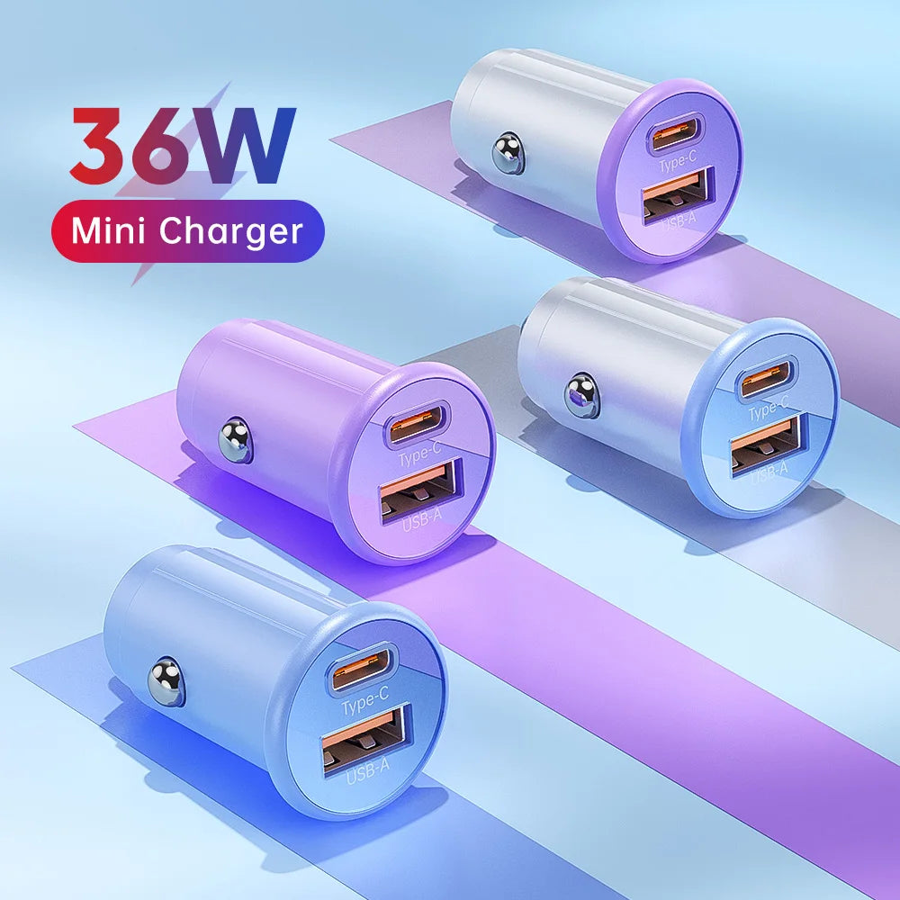 Mini USB Car Charger 36W Smart Electronic Adapter PD 3.0 OVP Protection