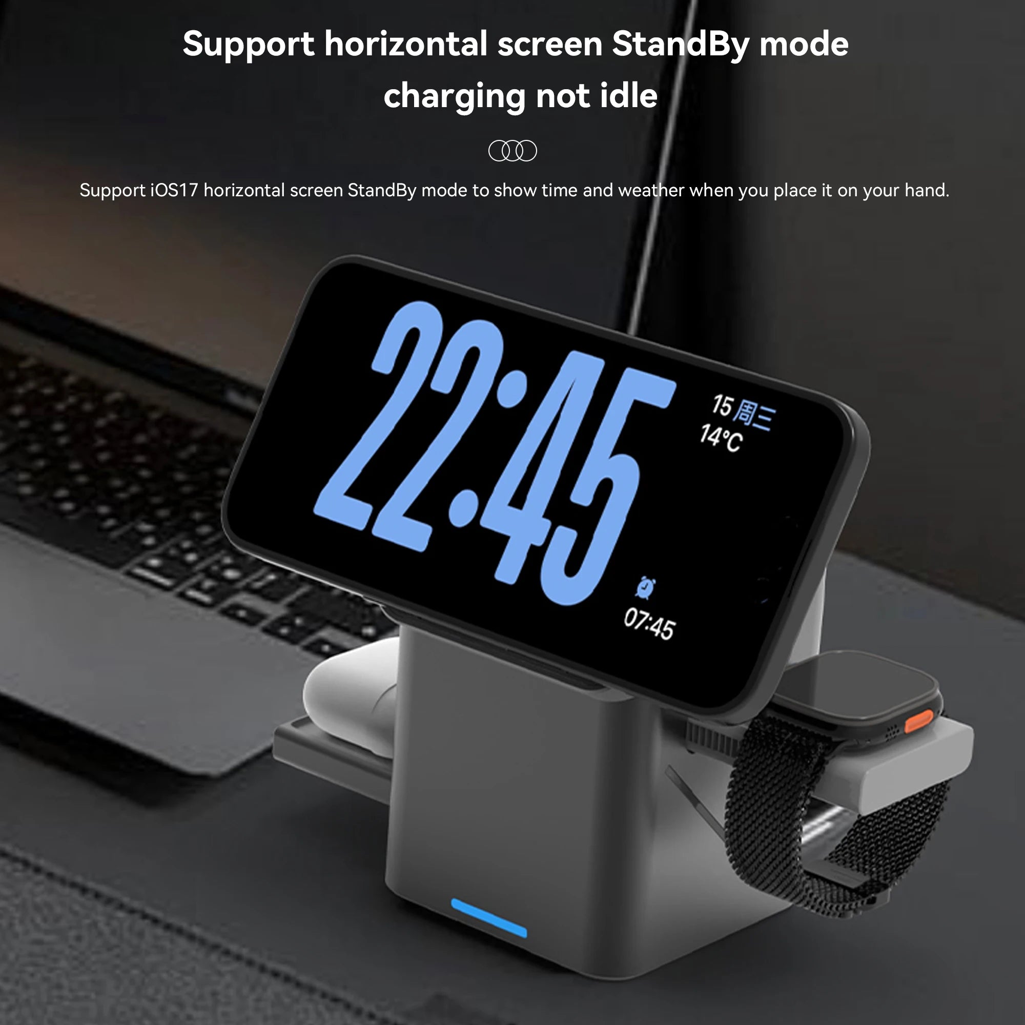 Charger for iPhone 16 Pro for Iwatch S10 Auto Rotation Folding Charging Stand