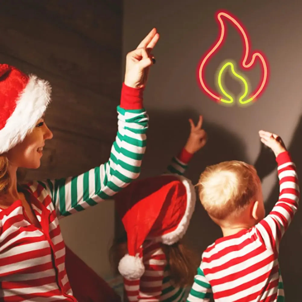Flame Neon Sign - Red LED Fire Wall Light with USB Power - Dimmable Party Decor for Home, Kids Room & Gifts- Hanging or Tabletop