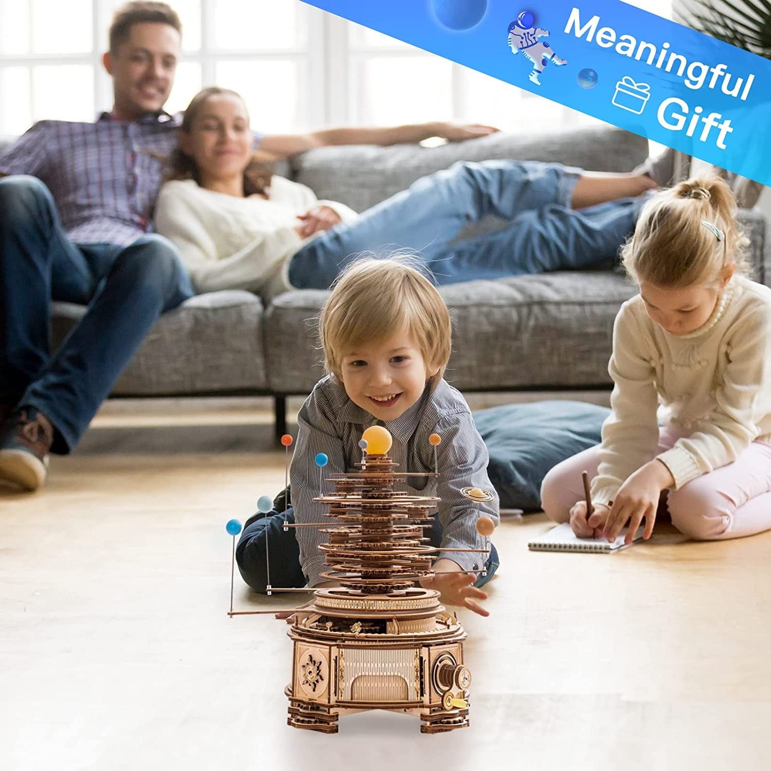 3D wooden puzzle mechanical cylinder rotatable, assembly, construction toy set