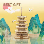 Five-storied Pagoda 3D Wooden Puzzle Toys For Children Kids Birthday Gift