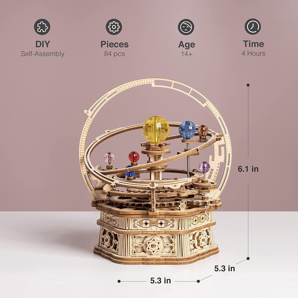 3D Wooden Starry Night Rotating Mechanical Music Box, Assembly Model