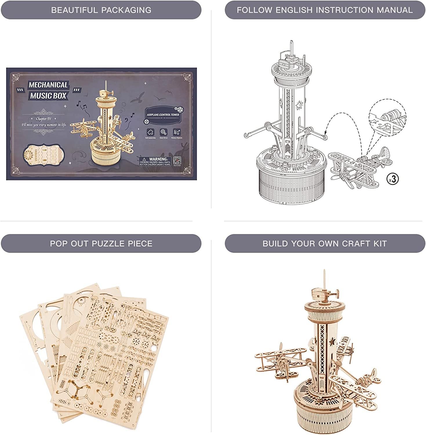 Music Box Model Kit for Building DIY Assembly Kit Airplane - Control Tower