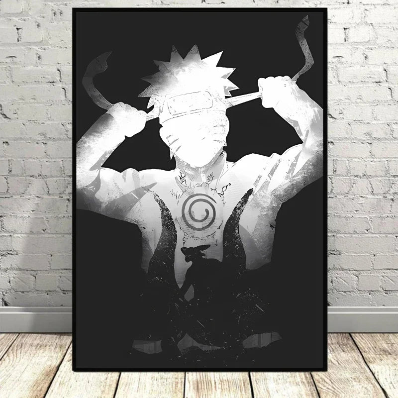 MINISO Canvas Printing Naruto Dragon Ball Black White Silhouette Luffy Goku High Quality Room Wall Decor Figure Picture Poste