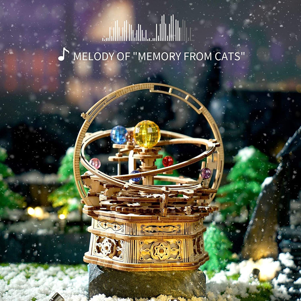 3D Wooden Starry Night Rotating Mechanical Music Box, Assembly Model