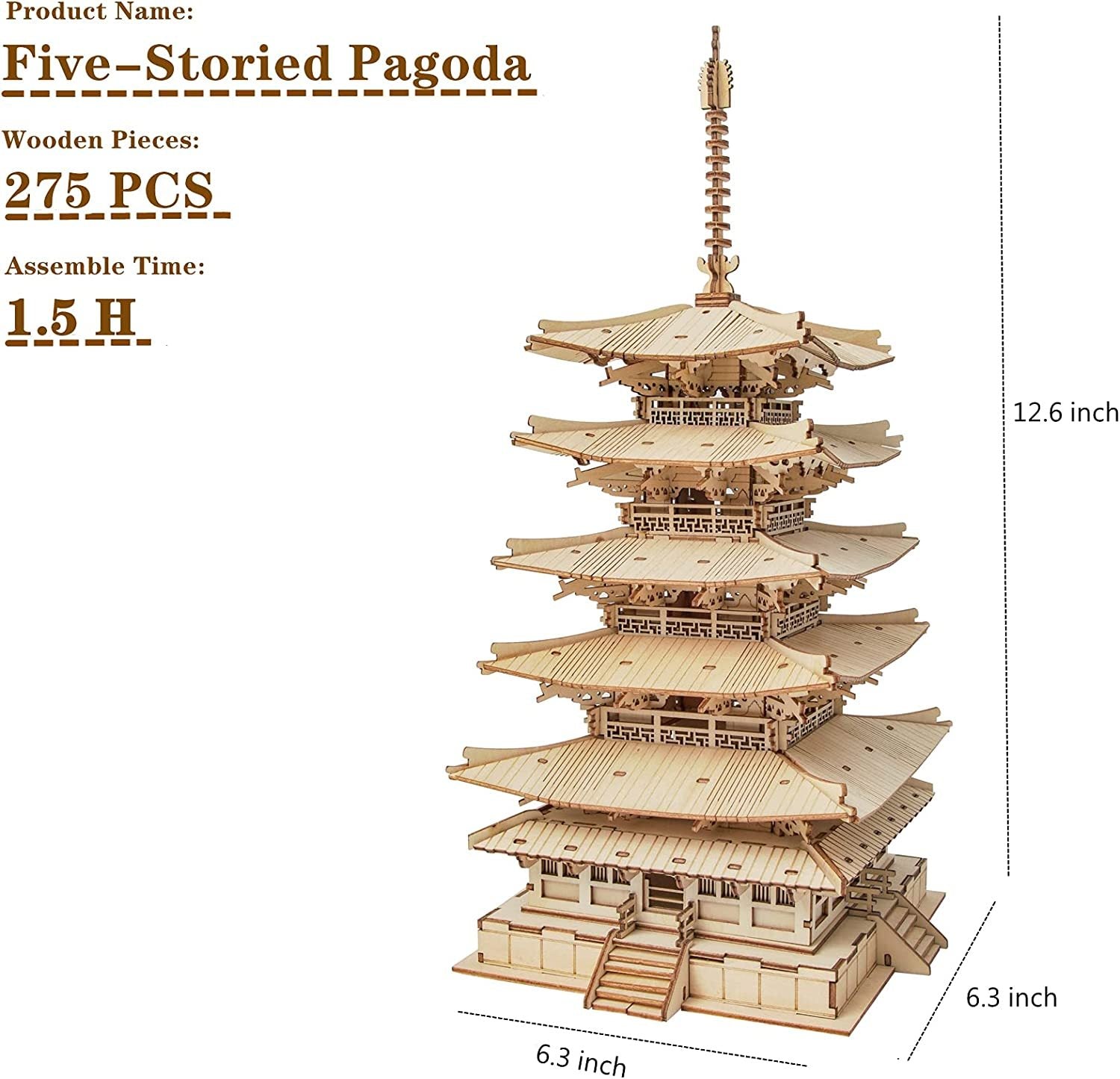 Five-storied Pagoda 3D Wooden Puzzle Toys For Children Kids Birthday Gift