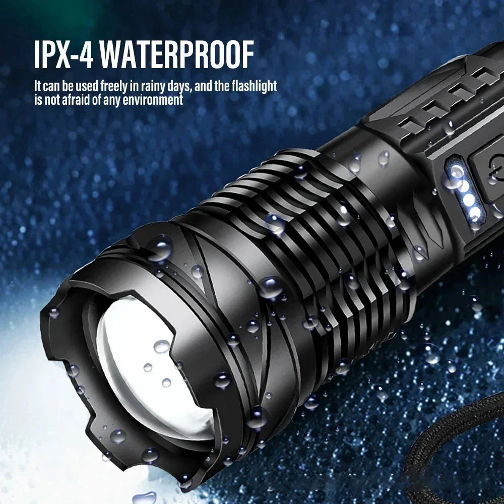 Powerful Flashlights Type C Rechargeable Zoom Torch Light High Power LED Flashlight Built-in Battery For Camping Emergency Lamp