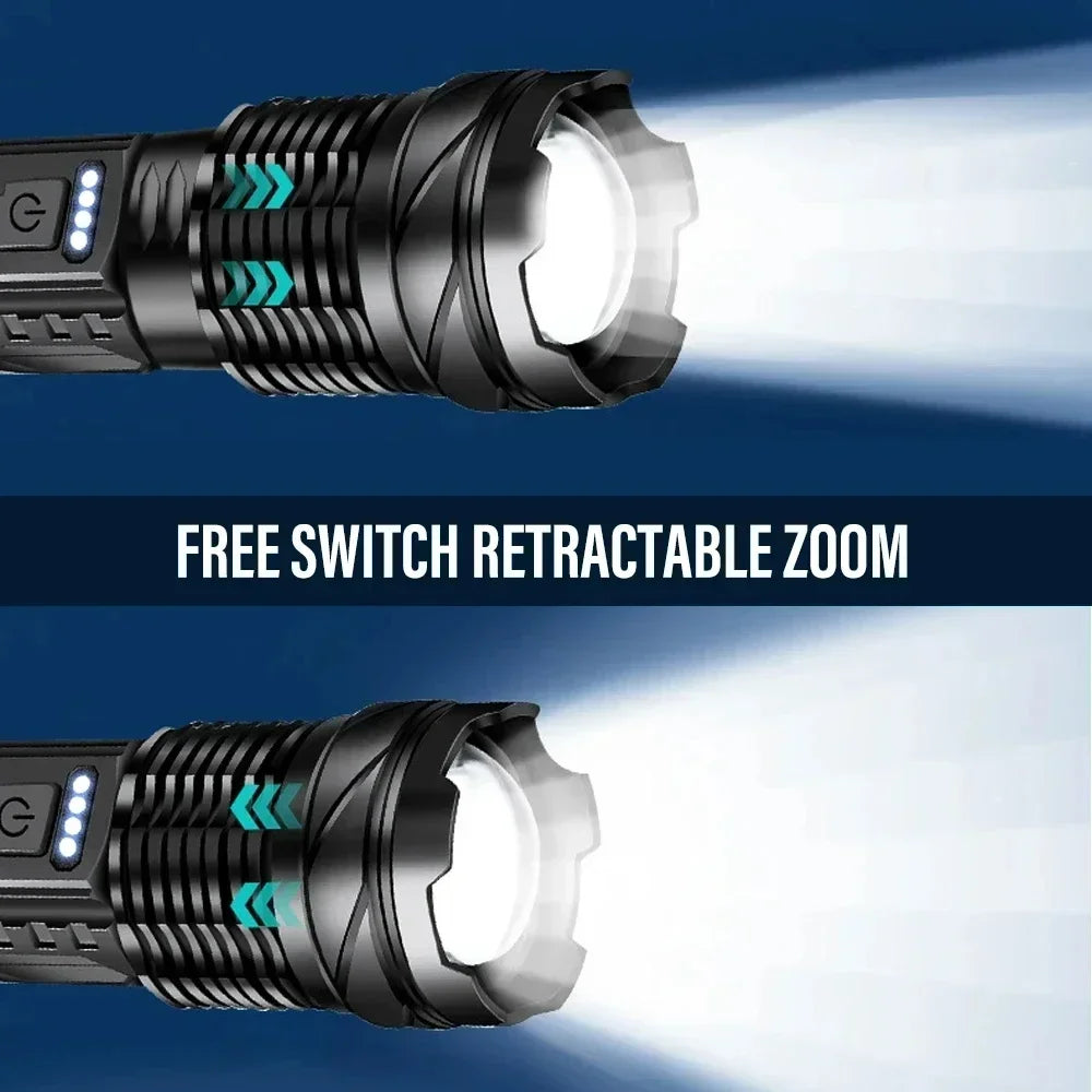Powerful Flashlights Type C Rechargeable Zoom Torch Light High Power LED Flashlight Built-in Battery For Camping Emergency Lamp