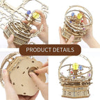 3D Wooden Starry Night Rotating Mechanical Music Box, Assembly Model