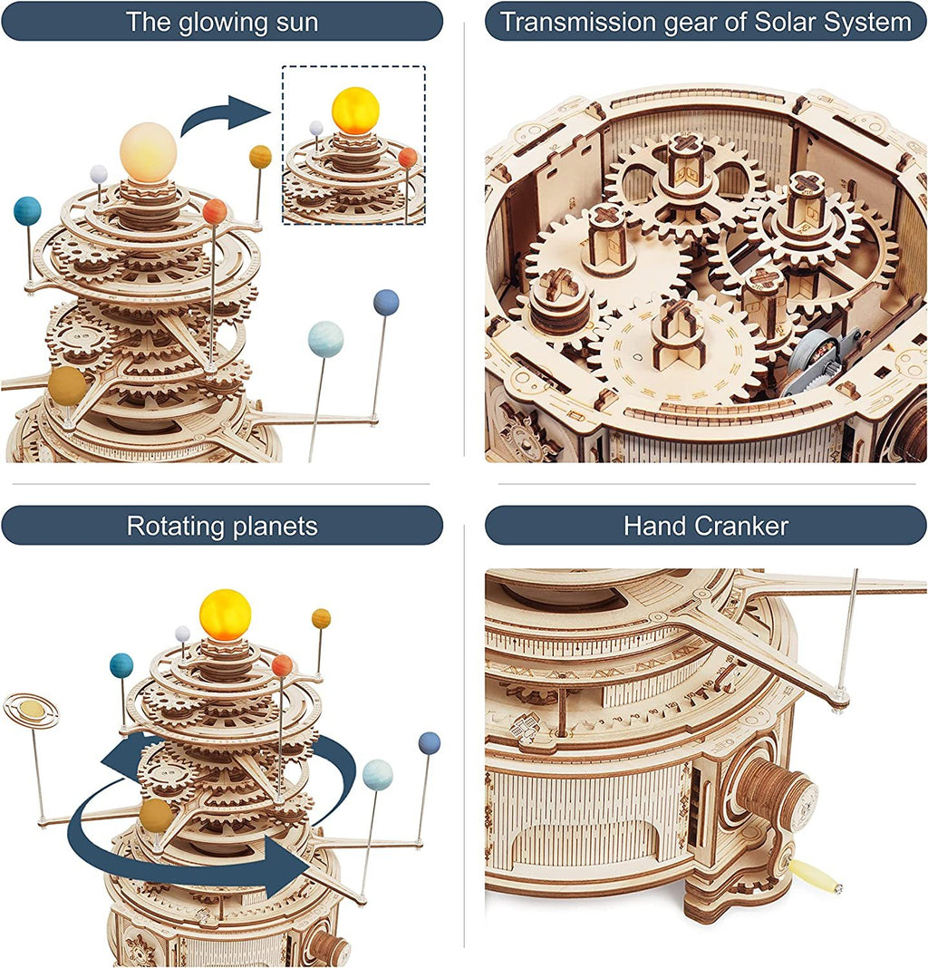 3D wooden puzzle mechanical cylinder rotatable, assembly, construction toy set