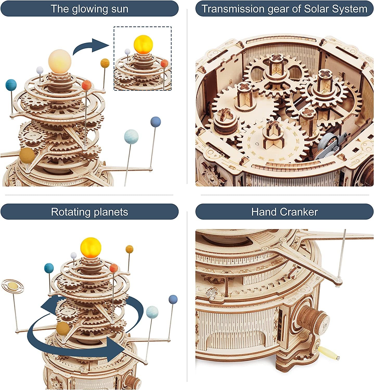 3D wooden puzzle mechanical cylinder rotatable, assembly, construction toy set