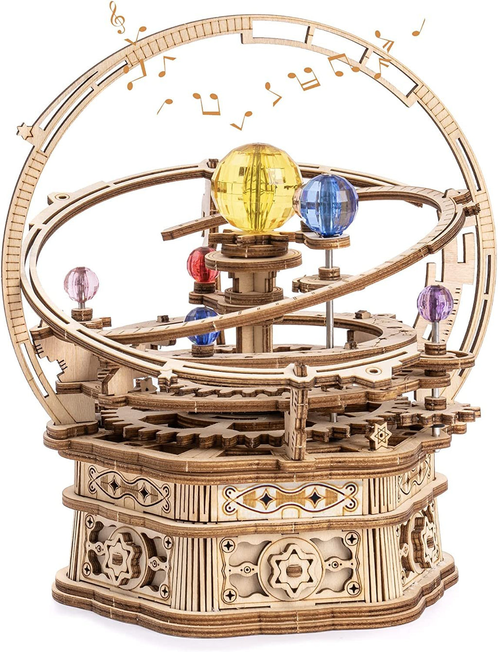 3D Wooden Starry Night Rotating Mechanical Music Box, Assembly Model