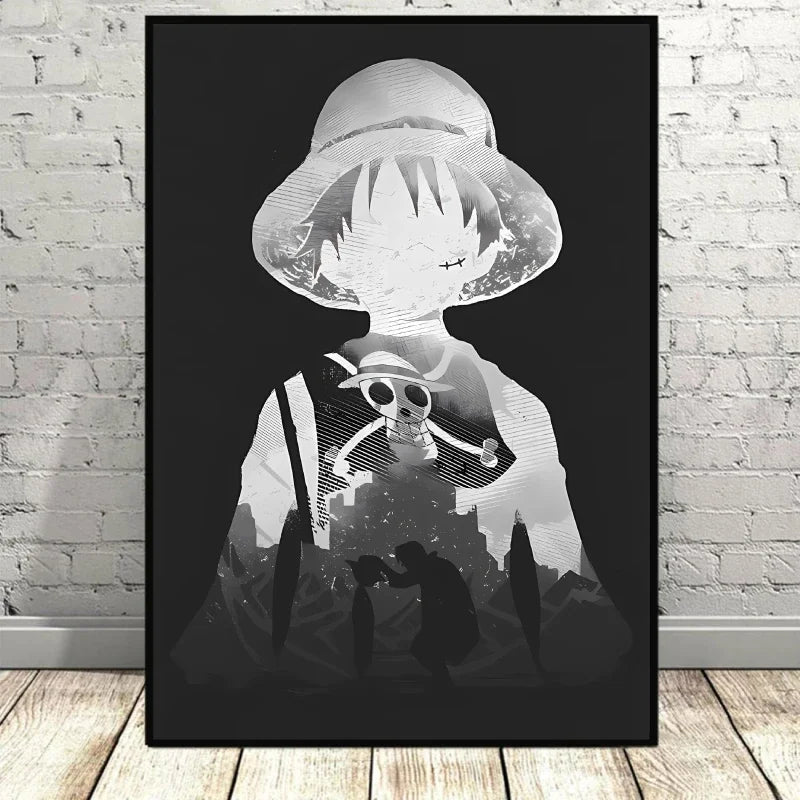 MINISO Canvas Printing Naruto Dragon Ball Black White Silhouette Luffy Goku High Quality Room Wall Decor Figure Picture Poste
