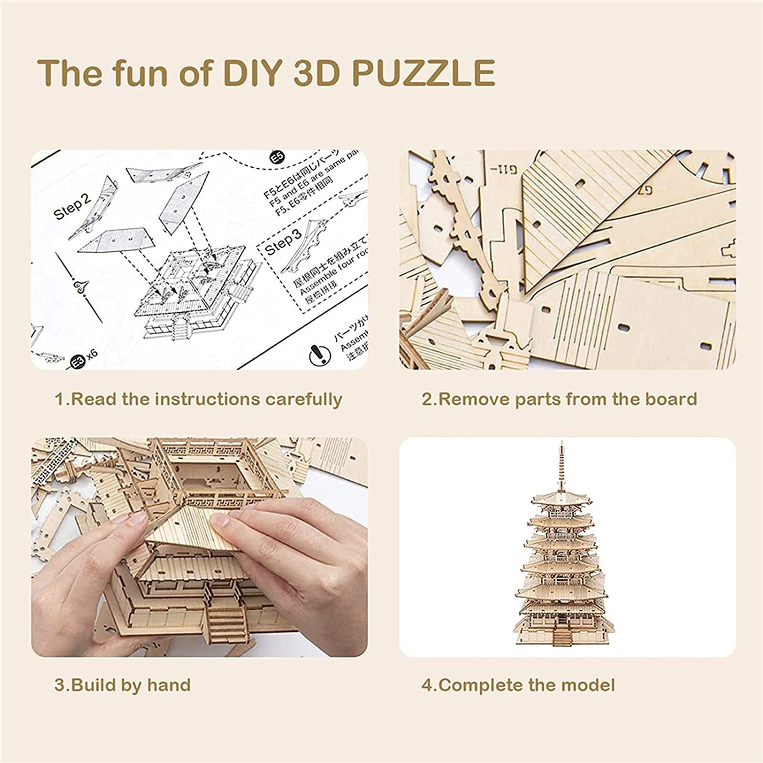 Five-storied Pagoda 3D Wooden Puzzle Toys For Children Kids Birthday Gift